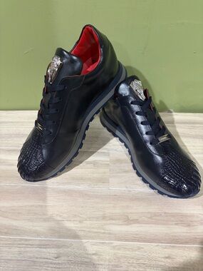 Men’s Fennix Italy shoes casual sneakers navy leather calf/alligator